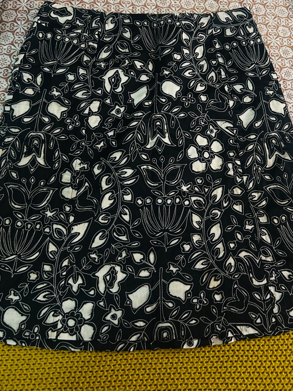 Sigrid Olsen Black and White Embroidered Floral Skirt